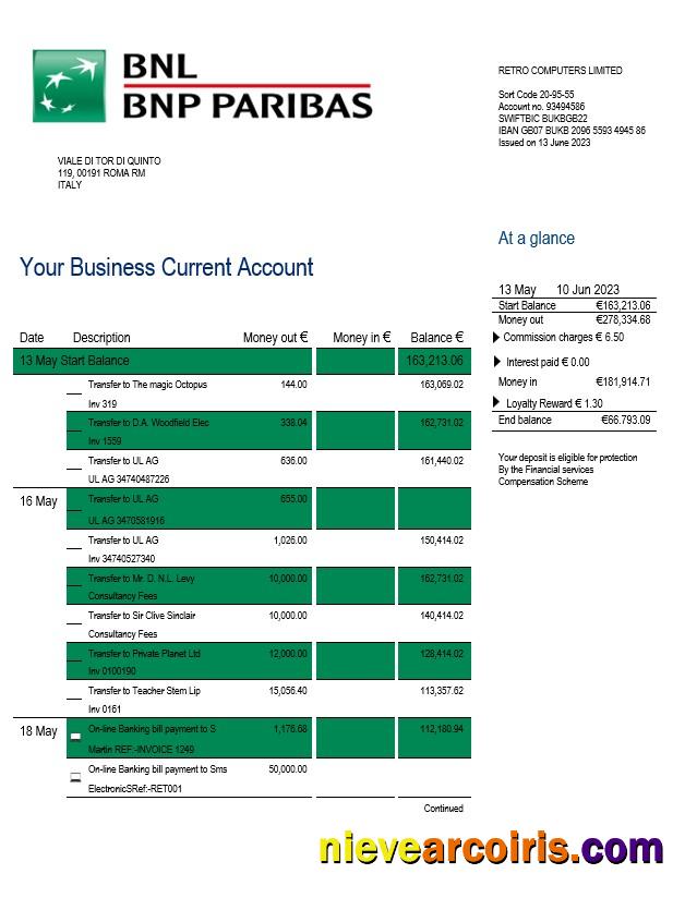 BNL Bank enterprise statement